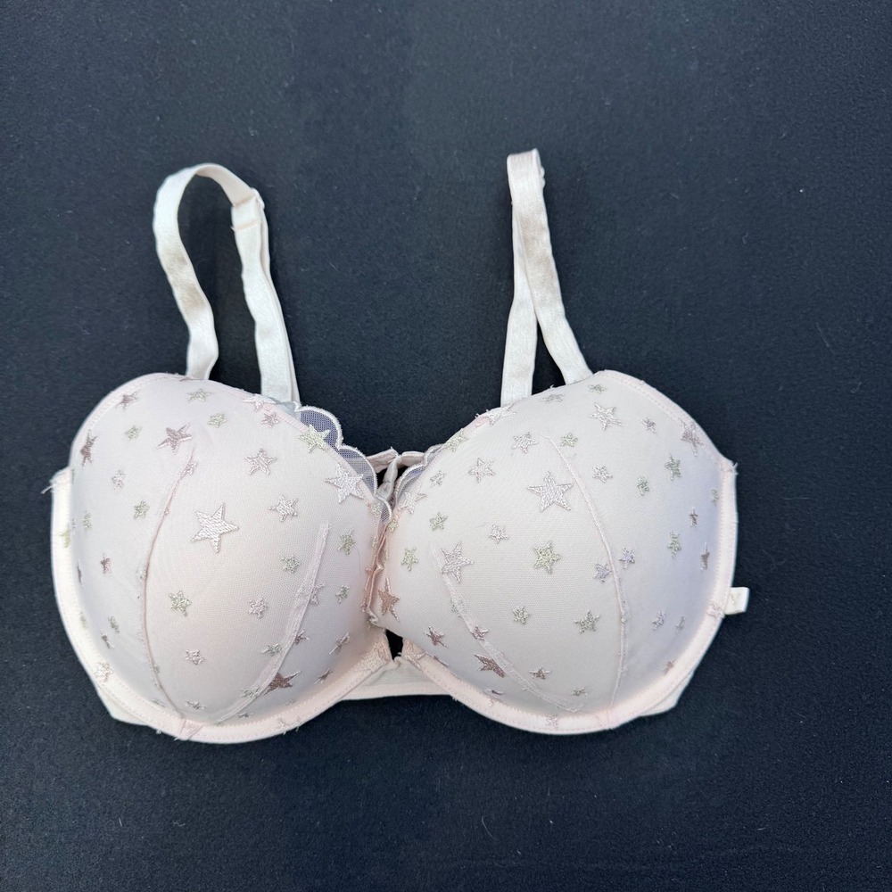 Victoria's Secret Star Embroidered Push Up Bra 36DD Blush Metallic Underwire
